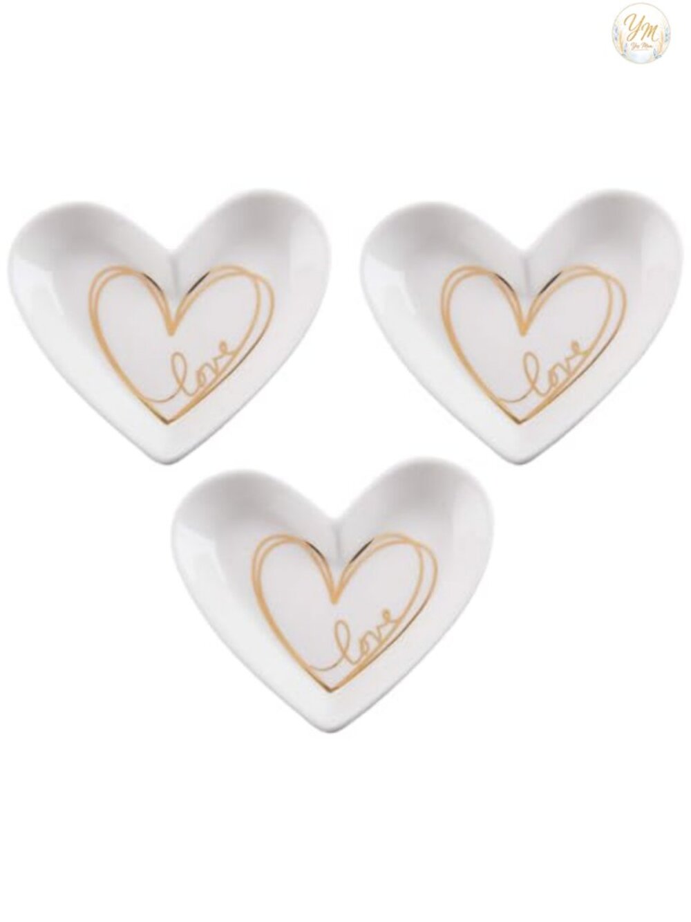 Ceramic Heart Trinket Dish Gold Foil Jewelry Tray Set of 3